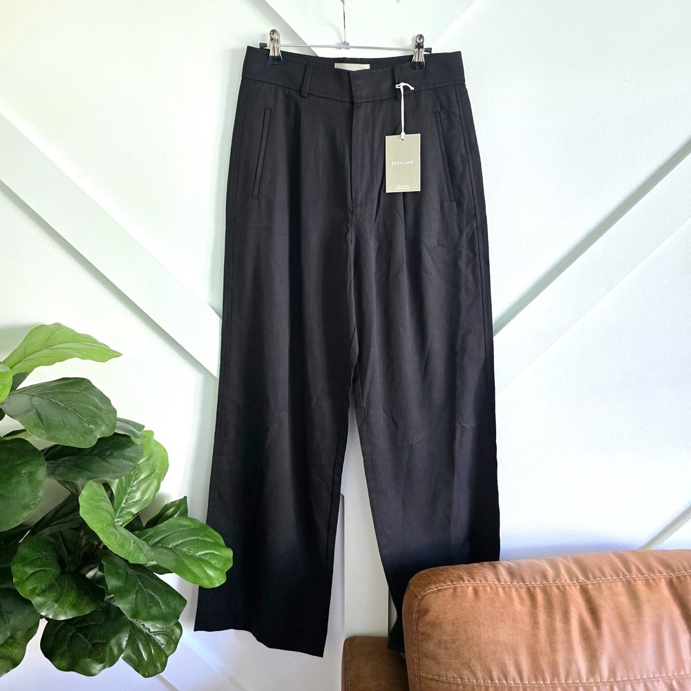 Everlane Way-High Drape Pant Women 6R Black NWT High Rise Wide Leg Trousers